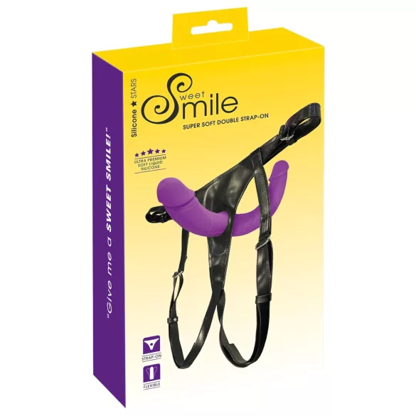 SMILE - strap-on dubbel dildo met slip - siliconen paars-zwart