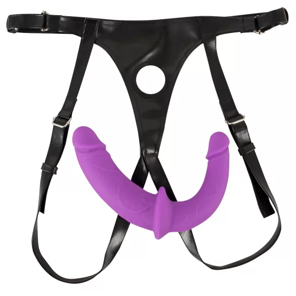 SMILE - strap-on dubbel dildo met slip - siliconen paars-zwart