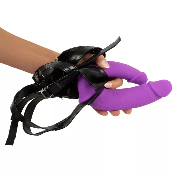 SMILE - strap-on dubbel dildo met slip - siliconen paars-zwart
