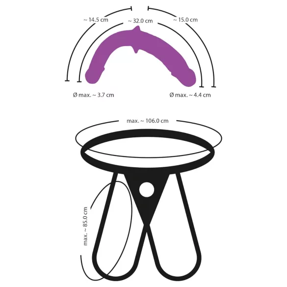 SMILE - strap-on dubbel dildo met slip - siliconen paars-zwart