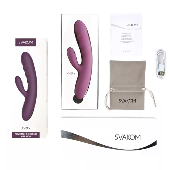 Svakom Avery - rabbit vibrator - oplaadbaar, stotend, met clitorisstimulator