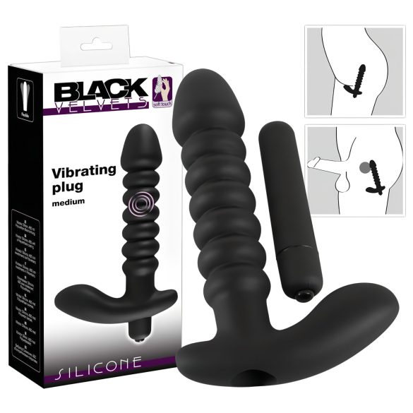 Black Velvet geribbeld vibrator - middelgroot (zwart)