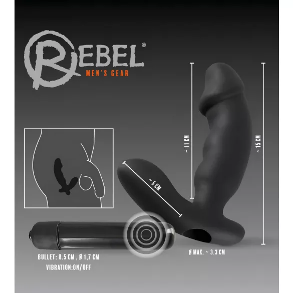 Rebel - prostaatvibrator met penis (zwart)