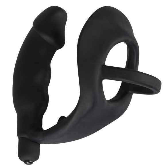 Black Velvet - anaalvibrator met penis- en balring (zwart)