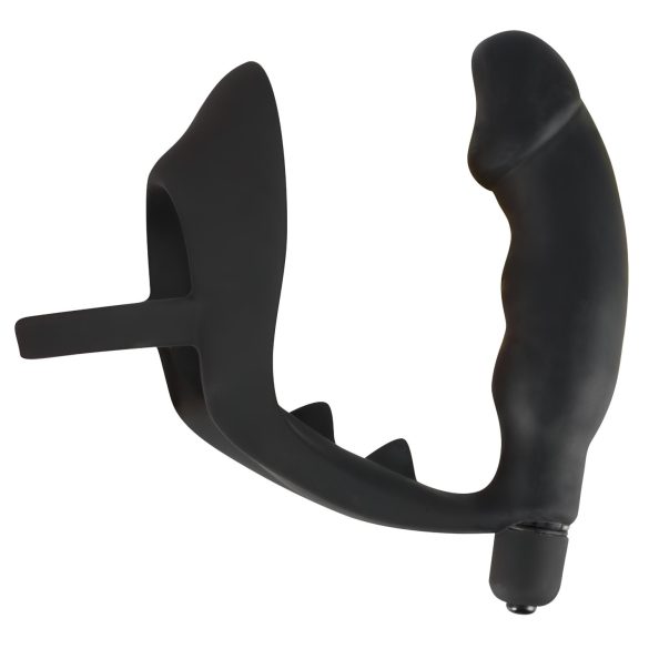 Black Velvet - anaalvibrator met penis- en balring (zwart)