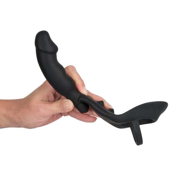 Black Velvet - anaalvibrator met penis- en balring (zwart)