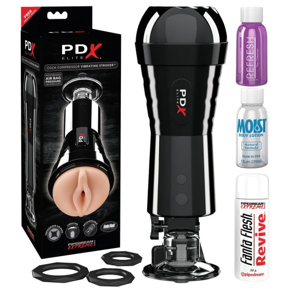 PDX Cock Compressor - zuig- en trilvibrator voor mannen (zwart)
