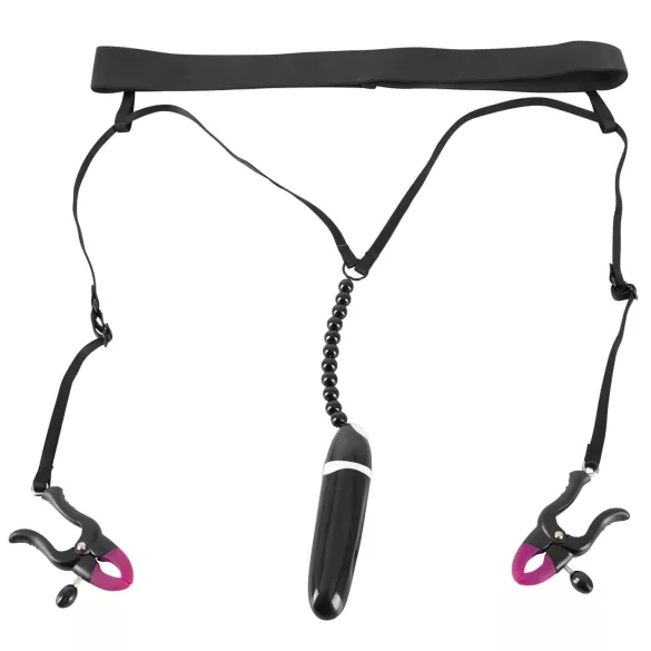 Bad Kitty - Vibrerende tepelklem en slip - zwart - S-L