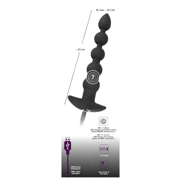 Black Velvet - Oplaadbare Anusvibrator met 5 Kralen (Zwart)