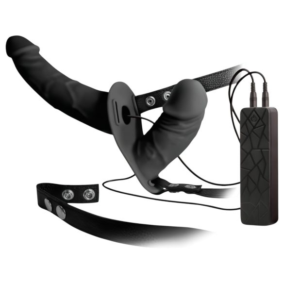 Double Thruster - zwarte dubbele strap-on vibrator
