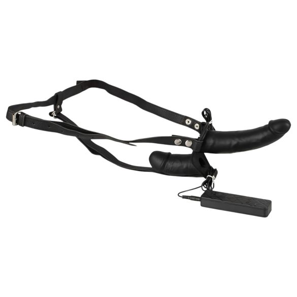 Double Thruster - strap-on dubbele vibrator - zwart