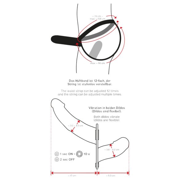 Double Thruster - strap-on dubbele vibrator - zwart