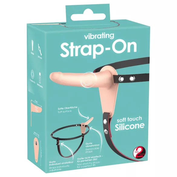 You2Toys - Strap-on dildo vibrator - oplaadbaar - huidkleurig