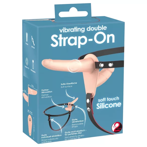 You2Toys - strap-on dubbele vibrator - siliconen - huidkleurig