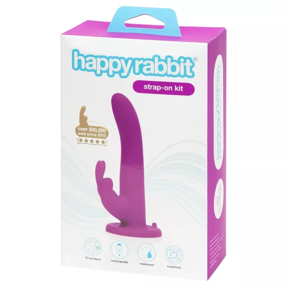 Happyrabbit Strap-On - konijnvormige, met clitorisstimulator uitgeruste opzetbare vibrator (paars)