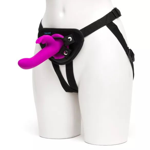 Happyrabbit Strap-On - konijnvormige, met clitorisstimulator uitgeruste opzetbare vibrator (paars)