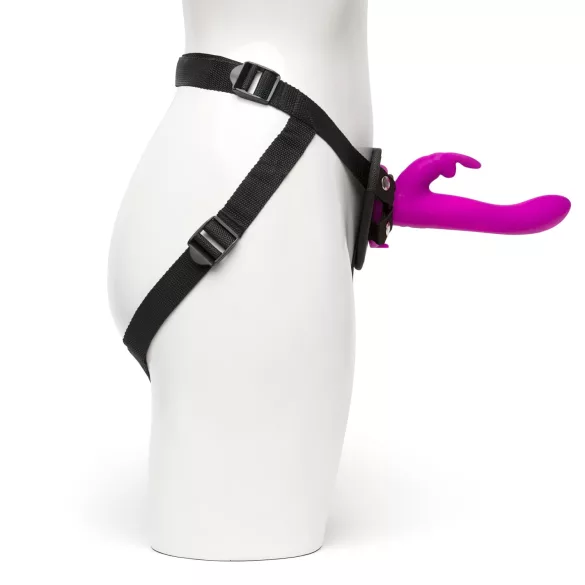 Happyrabbit Strap-On - konijnvormige, met clitorisstimulator uitgeruste opzetbare vibrator (paars)