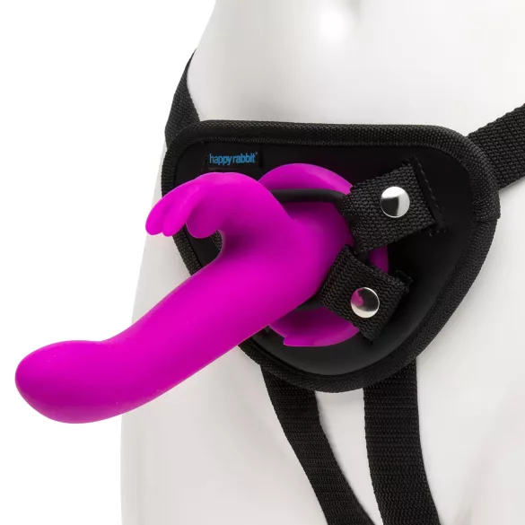 Happyrabbit Strap-On - konijnvormige, met clitorisstimulator uitgeruste opzetbare vibrator (paars)