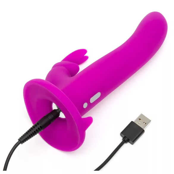 Happyrabbit Strap-On - konijnvormige, met clitorisstimulator uitgeruste opzetbare vibrator (paars)
