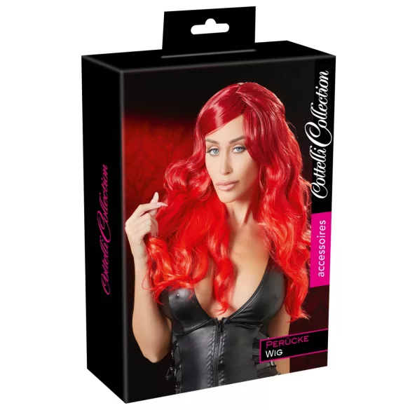 Cottelli - Lange pruik met golvend haar en pony - rood