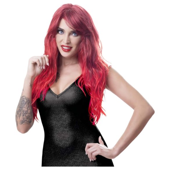 Cottelli - Lange pruik met golvend haar en pony - rood