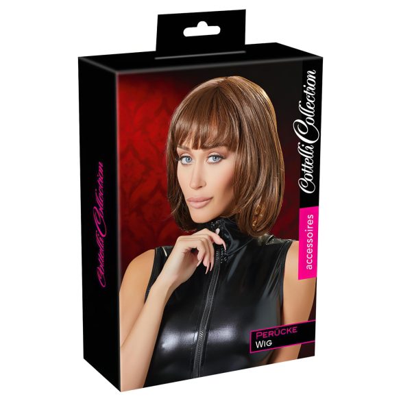 Cottelli - halflange bob pruik met pony (bruin)