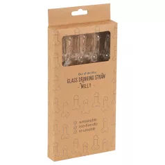   Straw Willy - glazen rietje met penis - transparant - set van 4