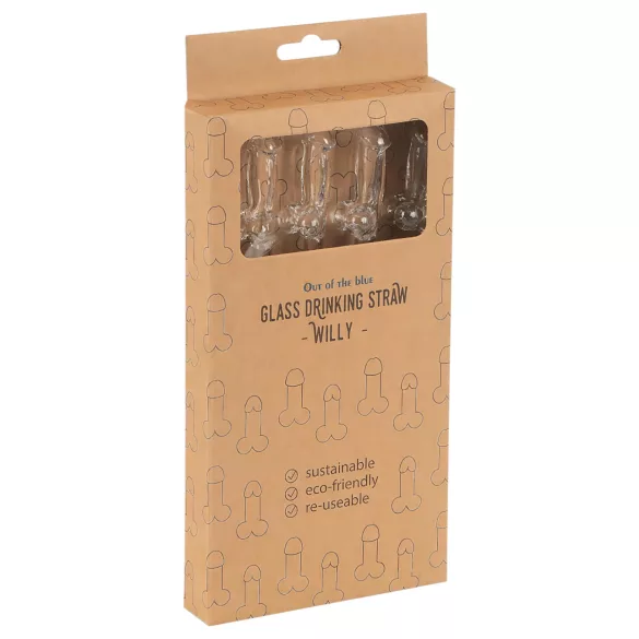 Straw Willy - glazen rietje met penis - transparant - set van 4