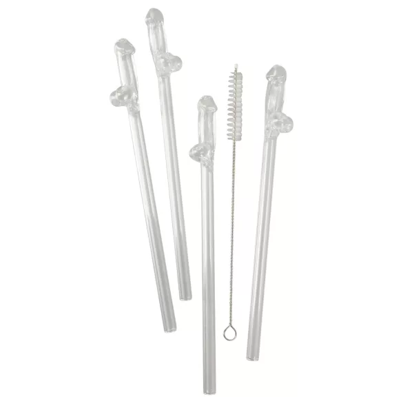Straw Willy - glazen rietje met penis - transparant - set van 4