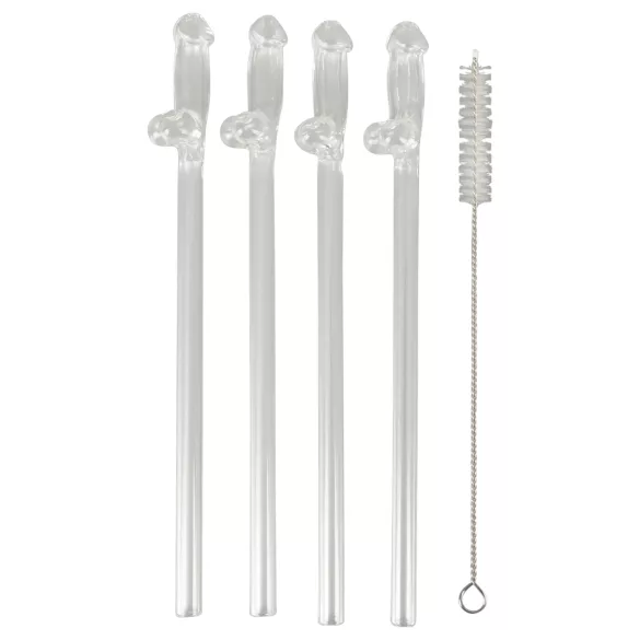 Straw Willy - glazen rietje met penis - transparant - set van 4