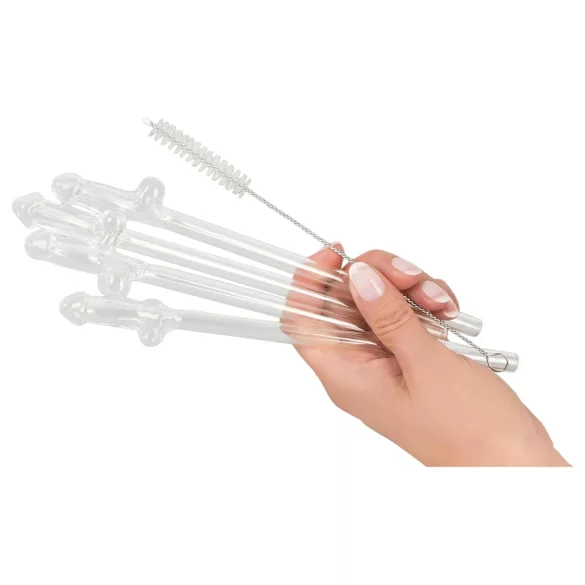 Straw Willy - glazen rietje met penis - transparant - set van 4