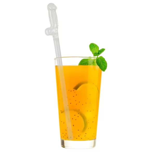 Straw Willy - glazen rietje met penis - transparant - set van 4