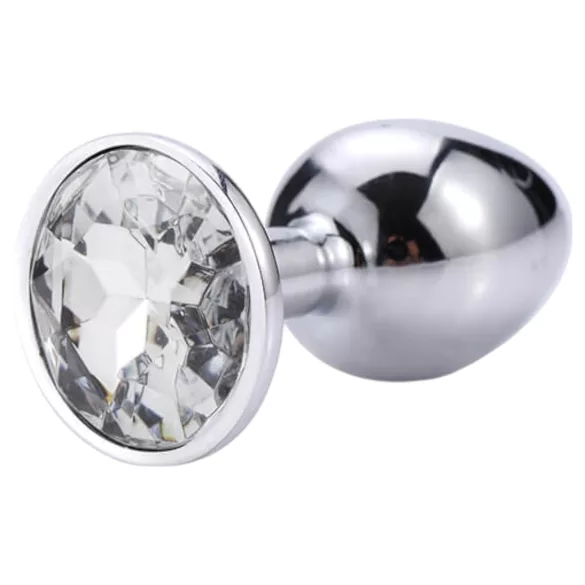 Sunfo - metalen buttplug - wit steentje - zilverkleurig