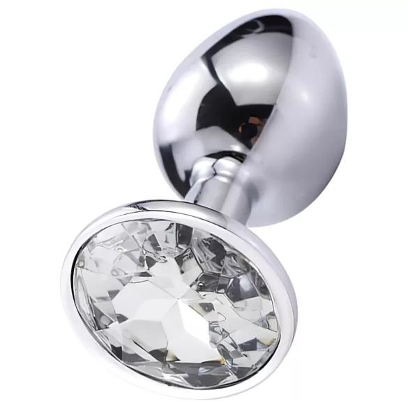 Sunfo - metalen buttplug - wit steentje - zilverkleurig