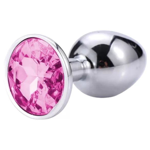 Sunfo - metalen buttplug met roze steen - zilver