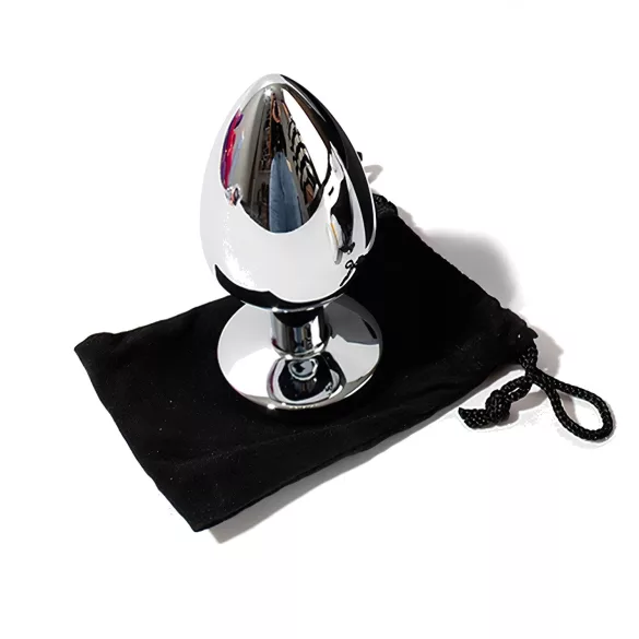 Sunfo - metalen buttplug met roze steen - zilver