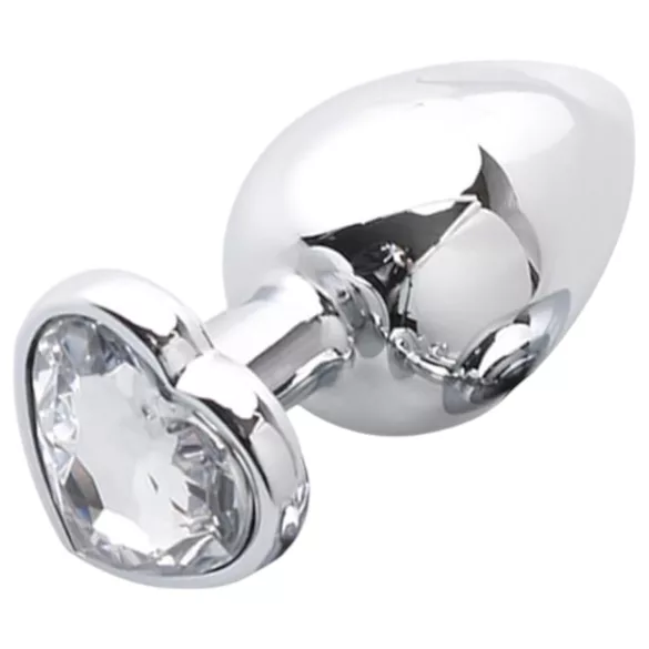 Sunfo - metalen anale plug met hartvormige steen (zilver-wit)