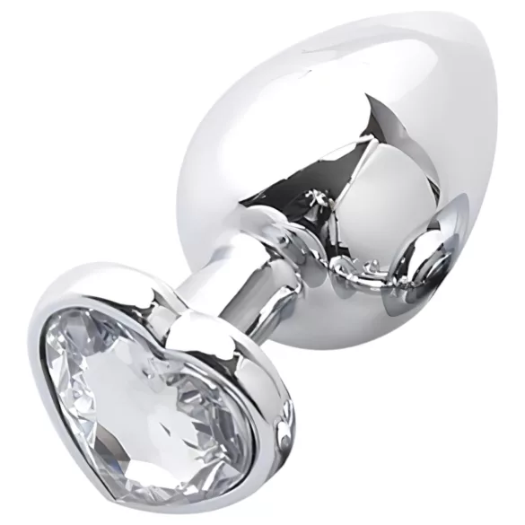 Sunfo - metalen anale plug met hartvormige steen (zilver-wit)
