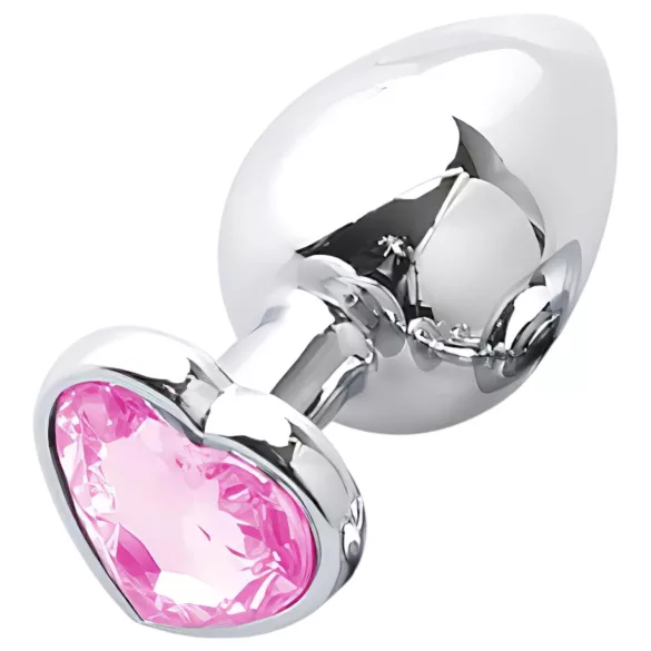 Sunfo - metalen buttplug met hartvormige steen - zilver roze