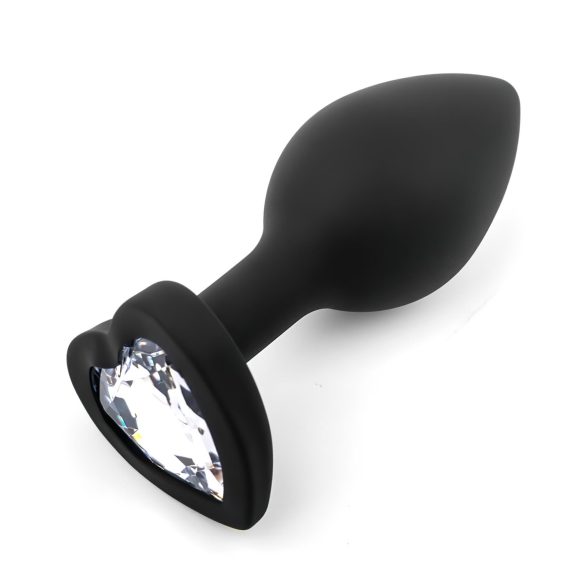 Sunfo - siliconen buttplug met hartvormige steen - zwart/wit