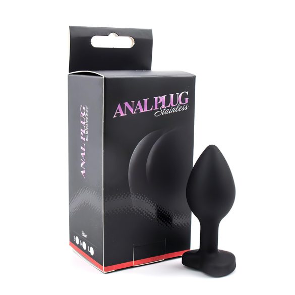 Sunfo - siliconen buttplug met hartvormige steen - zwart/wit