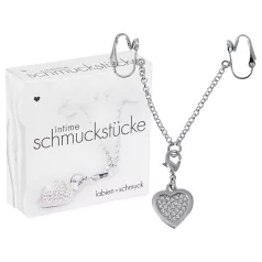 Intim juweel - hartvormig - met strass steentjes - zilver