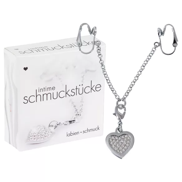 Intim juweel - hartvormig - met strass steentjes - zilver
