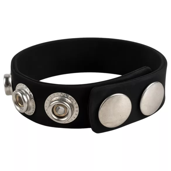 Pulselock Forge - verstelbare siliconen penisring met drukknoopsluiting (zwart) - 228 mm