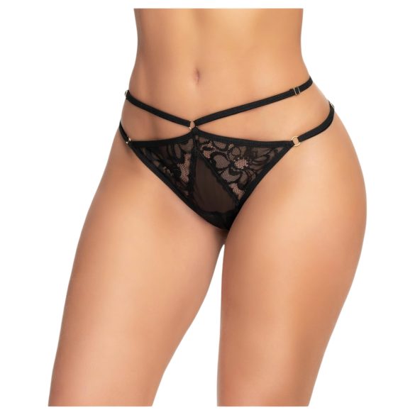 Mapalé - Zwarte Open Slip met Bandjes en Print - M/L