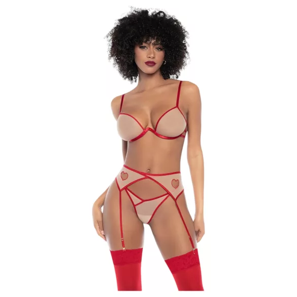 Mapalé - 3-delig beha set met uitsnijdingen (rood-naturel) - (S/M)