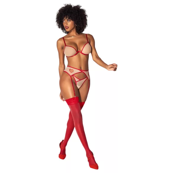 Mapalé - 3-delig beha set met uitsnijdingen (rood-naturel) - (S/M)