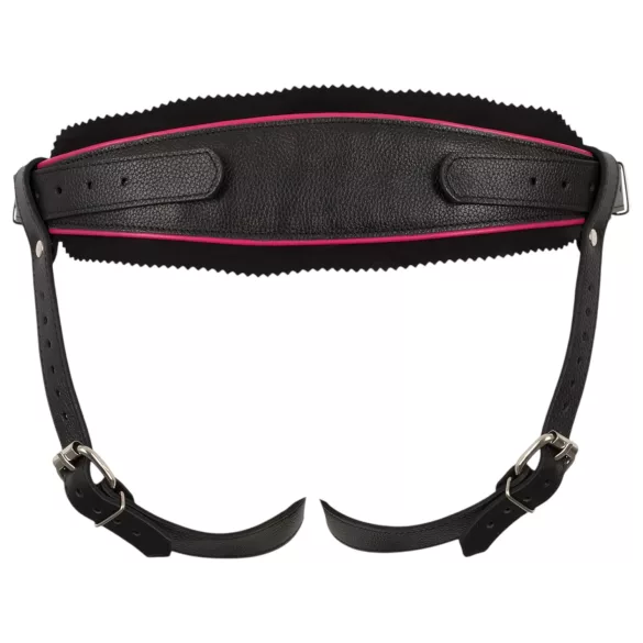 ZADO - zwarte leren slip met harnas voor opzetdildo BDSM (S-L)