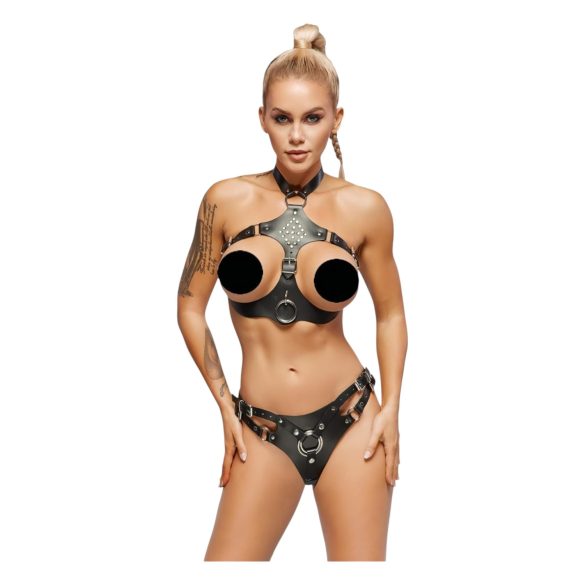 ZADO - Leren set met strap-on slipje (zwart) - L/XL