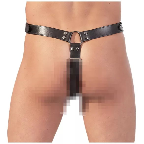 ZADO - leren string met dildo en 3 penisringen - L/XL